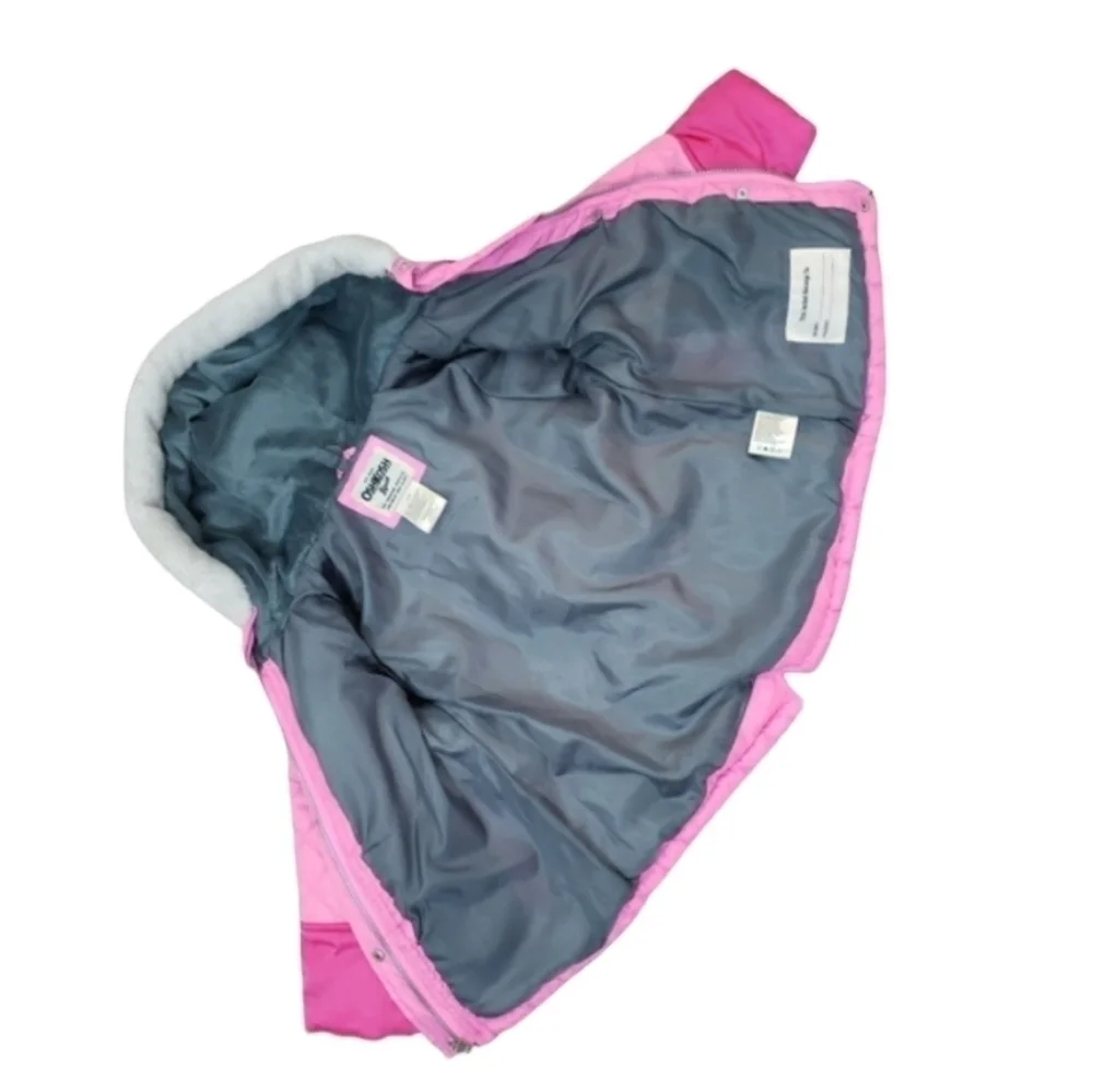 Osh Kosh B'gosh Girls Hooded Puffer Coat Size S(4) Pink Nylon Lining.